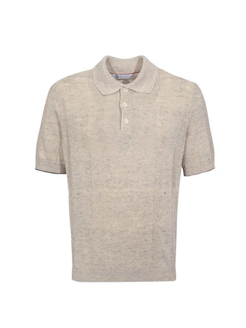 Polo a coste in misto lino e cotone Juta/Nocciola BRUNELLO CUCINELLI | M2L707815CSN89